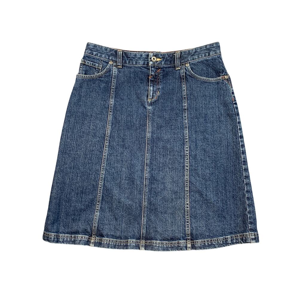 Columbia Skirt Women 10 Denim Blues Paneled A-line Retro Stretch Vertical Stitch